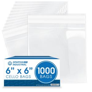Spartan Industrial - 6" X 6" (1000 Count) Crystal Clear Resealable Cello Poly Bags for Packaging Photos, Prints, Handmade Goods - Self Seal