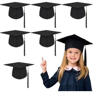 FOIMAS 6pcs Graduation Cap, Black Grad Caps with Tassel Adjustable Grad Hat for Pre-K Preschool Graduation Decoration Supply
