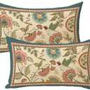 Fjfz Vintage Flower Birds Lumbar Decorative Throw Pillow Covers 12 x 20 Set of 2, Rectangular Elegant Floral Hummingbird Outdoor Home Decor, Farmhouse Wildflower Couch Cushion Case