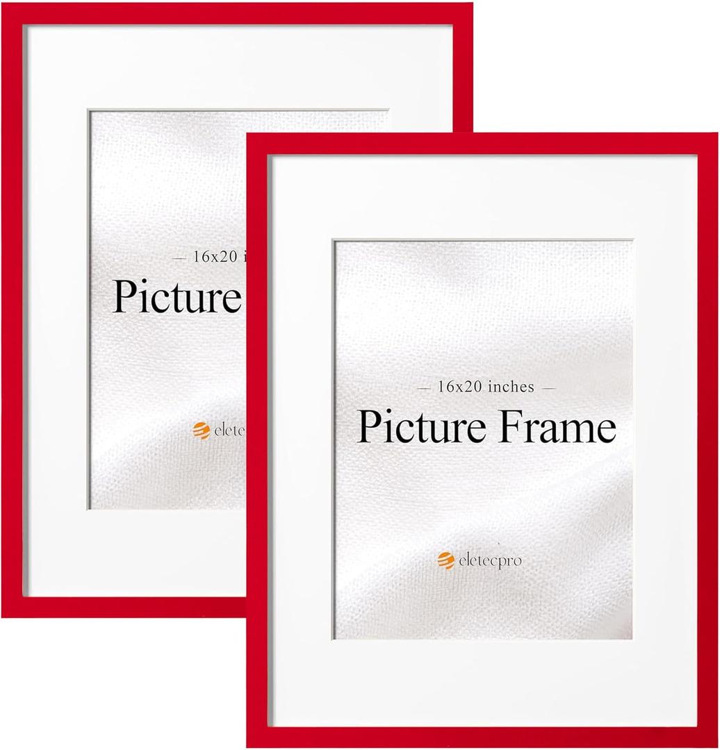 eletecpro 16x20 Picture Frame, Colored Picture Frames for Modern Home Decor, Made of Engineered Wood and Clear Acrylic Large Frame for 16x20 Photos Display on Wall, Red, 2 Pack