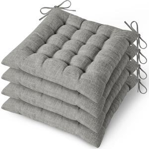 MineCozy Dining Chair Cushions Set of 4 with 16 Fixed Points Soft Kitchen Chair Pads with Ties Seat Cushion for Dining Room 42X42X7cm/16.5"X16.5"X2.7" Light Grey