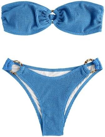 ZAFUL O Ring Bandeau Bikini Sets for Women Sexy Strapless Swimsuits 2 Piece High Cut Bathing Suit, Size: L