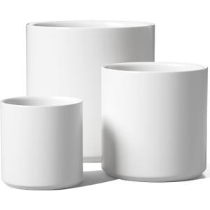 LE TAUCI Ceramic Pots for Plants, 10+8+6 Inch Indoor Plant Pots, Modern Planters for Indoor Plants Home Office, Cylinder Round Planters with Drainage Hole and Plug, Set of 3, White