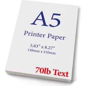 Premium A5 (8.3"x 5.83") Printer Paper - 70lb Text / 28lb Bond (105 gsm) Bright White Paper (250 Sheets)