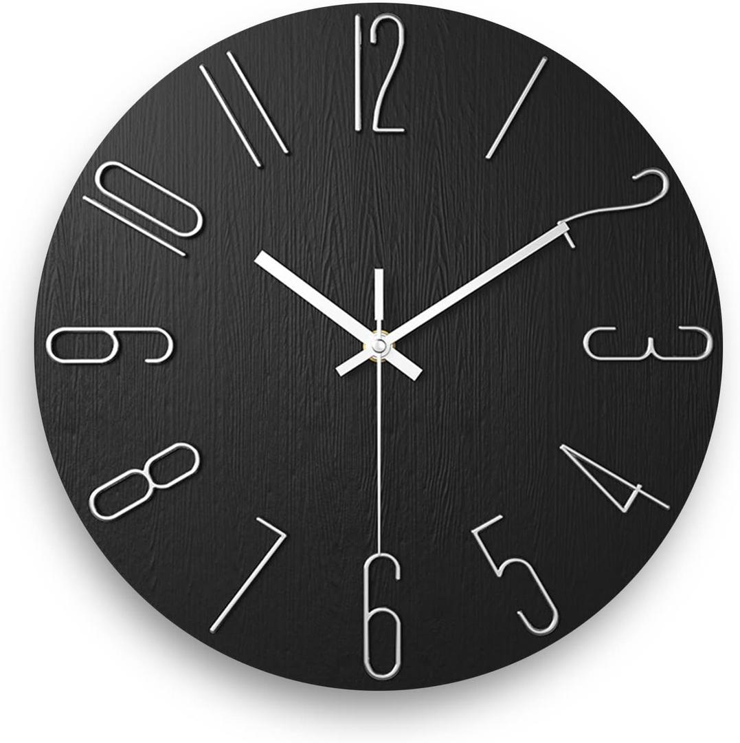 Wall Clock, Silent Clock, Wall Clocks Battery Operated 12 inch Modern Wall Clock, Suitable for Offices, Living Rooms, Kitchens, Homes, Schools (Black)