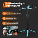 Rechargeable Work Light with Stand, GoGonova Cordless Work Light with Triple LED Lamps, 8AH Battery, 700/1200/2200 Lumen, 4000/6500K Dimmable Camping Light with Detachable Tripod, Blue