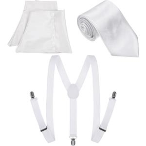 1920s White Mens Cosplay Costume Accessories Set Including Gangster Spats Suspenders Y-back Trouser Braces White Tie