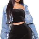 Women's Cropped Denim Jackets Long Sleeve Classic Trendy Casual Jean Jackets S