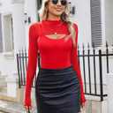 Avidlove Sexy Bodysuits for Women Turtle Neck Double Lined Bodysuit Mesh Trendy Tops Slimming Bodysuit Outfit Red M