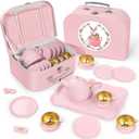 Tea Party Set for Little Girls, Princess Tea Time Toys Including Tin Teapot Set Cups Carrying Case, Toddlers Pretend Role Play Kids Kitchen Toys Birthday Gifts Age 3 4 5 6