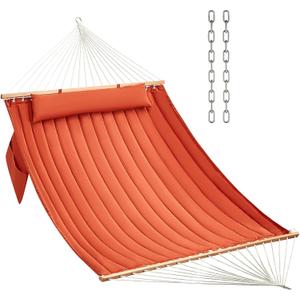 CHULIM Double Quilted Fabric Hammock with Hardwood Spreader Bars and Pillow 450 LBS Capacity 2 Person Large Hammock for Outdoor Patio Backyard Poolside - Terracotta