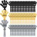 48 Pcs 2026 Happy New Year Hand Clappers Noisemakers New Years Eve Glitter Clappers Noisemakers Black Silver Gold Plastic Clapping Hands for Graduation Birthday Party Favors Supplies, 7 In