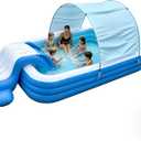 8 FT Inflatable Pool with Water Slide & UV Protection Canopy, 98x55x21 Inch Family Blow Up Pool for Toddlers and Kids, Thickened PVC Kiddie Pool for Backyard Small Space Summer Water Fun