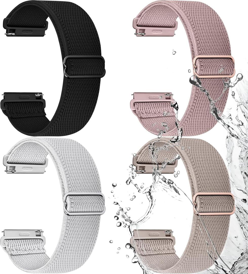 Fullmosa Watch Bands 18mm 20mm 22mm Nylon Elastic Stretchy Band, Water-resistant Quick Release Soft Adjustable Strap for Garmin Samsung Galaxy Amazfit Women Men (22mm, Black/Sand Pink/Starlight/Milk Tea)