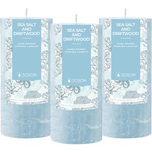 Simply Soson 3x6 inch Light Blue Rustic Sea Salt and Driftwood Pillar Scented Candle - 3 Pack - for Home Decor, Aromatherapy, Weddings, Restaurants, Spa,