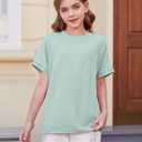 Girls Oversized Tees Textured Loose T-Shirt Short Sleeve Crewneck Summer Tops for Teen Girls Size 11-12Y Light Green