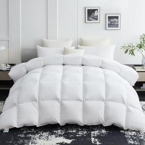 L LOVSOUL 75% Goose Down Fiber Comforter King Size, 850+ Fill Power Hotel Style Bedding Comforter, 1200TC, Fluffy Ultra Soft All Season White Duvet Insert with 8 Corner Tabs (King(106x90inches))