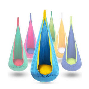 Y-STOP Kids Pod Swing Seat, Hanging Hammock Chair with Inflatable Pillow, Sensory Swing Chair with Pocket for Indoor and Outdoor (Blue Yellow)