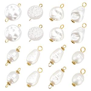 PandaHall 80Pcs Pearl Pendant Connectors, 8 Style Irregular Pearl Bead Links White ABS Plastic Pearl Bead Pendants Pearl Acrylic Links with Golden Pins for Earring Bracelet DIY Jewelry Making