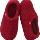 HomeTop Women's Fuzzy Curly Fur Memory Foam Loafer Slippers with Polar Fleece Lining (8.5, Wine Red)