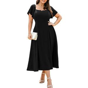 RWJ Plus Size Dresses for Women Formal Cocktail Elegant V Neck Short Sleeve Summer Wedding Guest Maxi Dress with Pocket, Large Plus