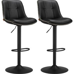 VASAGLE Bar Stools, Set of 2 Swivel Bar Chairs, Adjustable Height, Quilt, Synthetic Leather Kitchen Stools with Back and Footrest, Dining Room, Counter, Steel, Ink Black ULJB095B01
