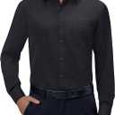 Alimens & Gentle Mens Dress Shirts 4-Way Stretch Long Sleeve Collared Casual Solid Wedding Dating Button Down Shirt (Large, Black)