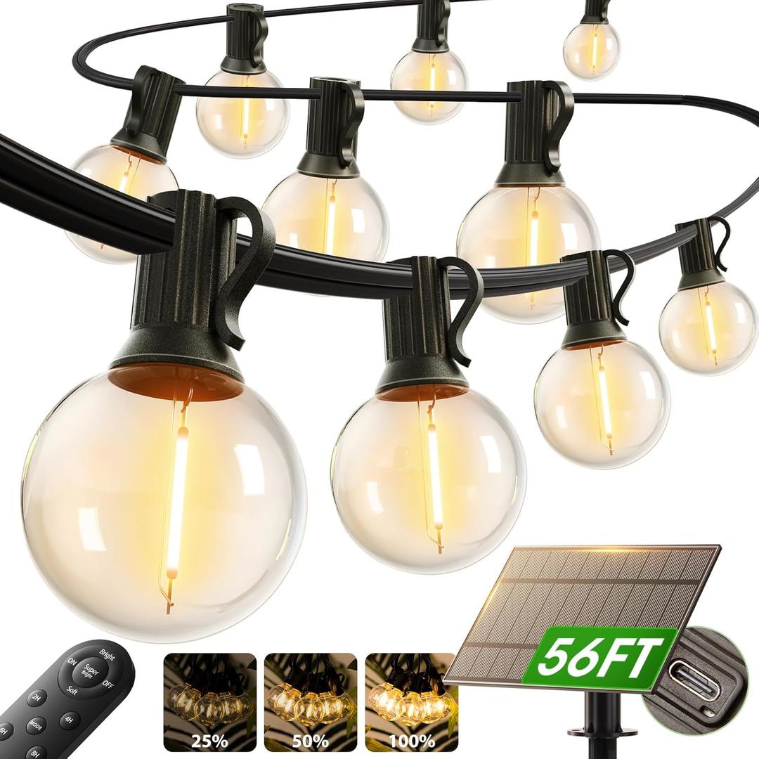 addlon 50FT Solar String Lights Outdoor Waterproof with Remote, G40 Globe Solar Patio Light with 27 LED Shatterproof Bulbs, 3 Modes, Dimmable Hanging for Outside Backyard Party