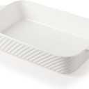 Sweejar Ceramic 13 x 9 Baking Pan, Cake Baking Dish for Brownie, Porcelain Striped Casserole Dishes for Oven with Handle for Lasagna, Family Dinner(White)
