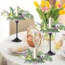 4 PCS Spring Flowers Taper Candle Rings Wreaths 1.38" Mini Spring Summer Floral Taper Candle Holder Wreaths Colorful Artificial Wildflowers Table Centerpieces Wreath for Church Home Wedding Decor