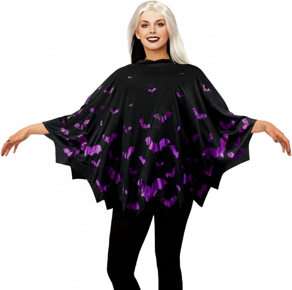 Bat Costume Adult Women Cute Girls Halloween Costume Poncho One Size Hooded Cloak for Cosplay Party Gift