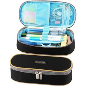 Homecube Pencil Case Big Capacity Waterproof Pencil Pouch Oxford Make-up Pen Case Durable Stationery Bag Pen Holder for Man & Women (8.26 x 3.54 x 2 inches, Black)