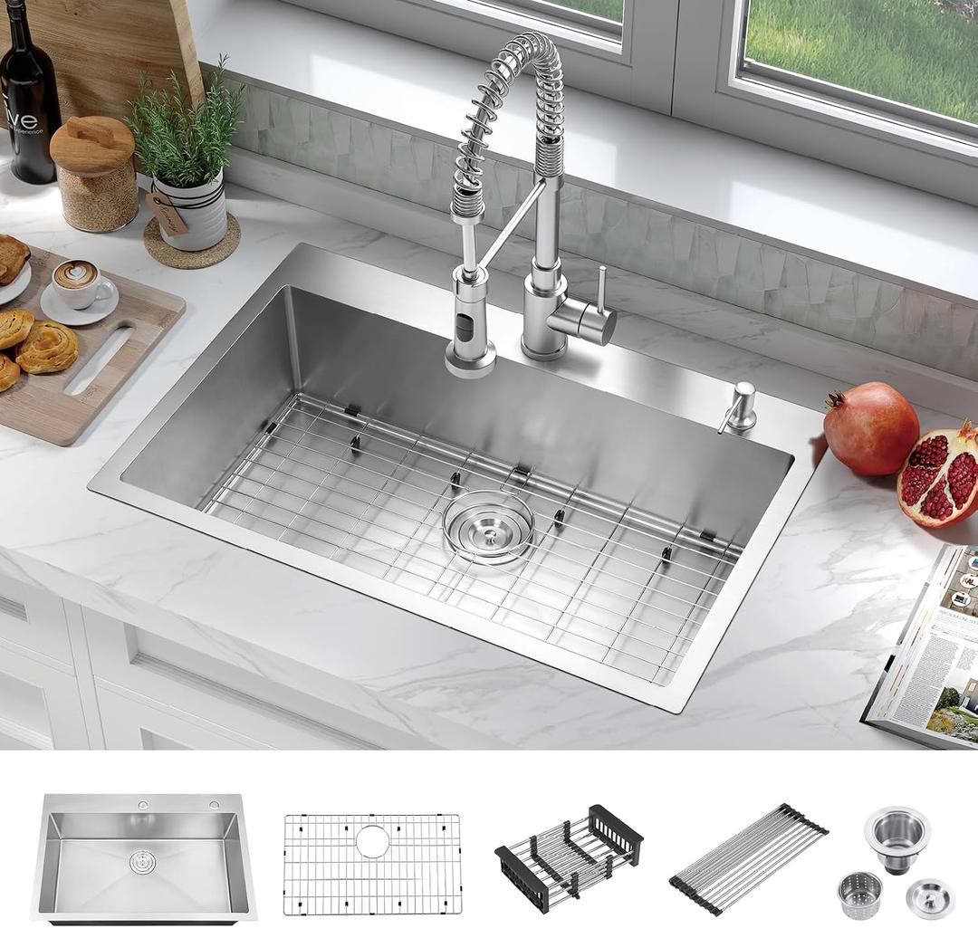 Large Single Bowl Drop in Kitchen Sink Nano Coating, Stainless Steel, Handmade, Single Bowl, Topmount Kitchen Sink 625x412mm