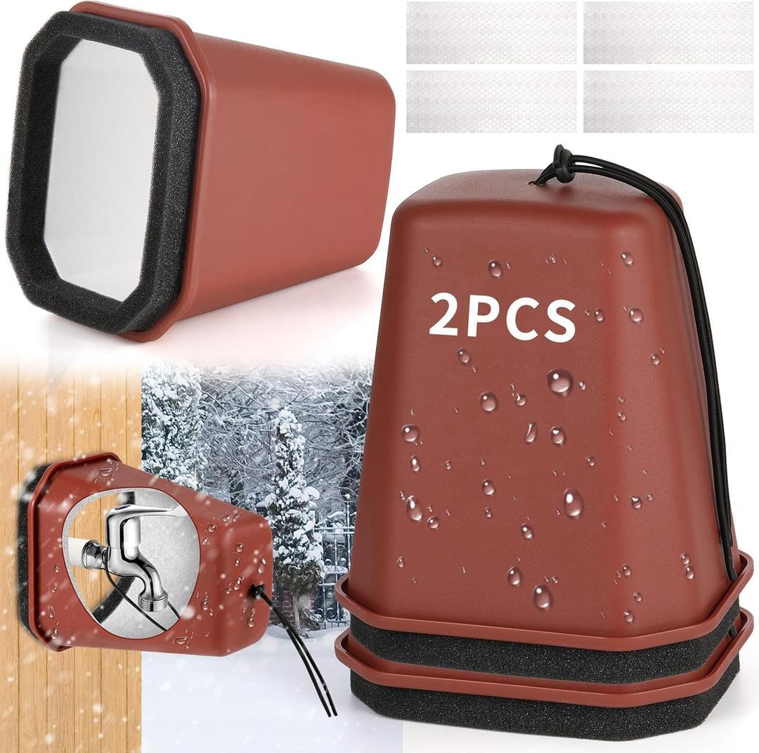 2 Pack 2026 Upgrade Extra Large Outdoor Faucet Cover for Winter Freeze Protection 8.5x7x5.5in Thick Plastic Foam Hose Bib Spigot Cover Winter Insulated with Reflective Strips (Red)