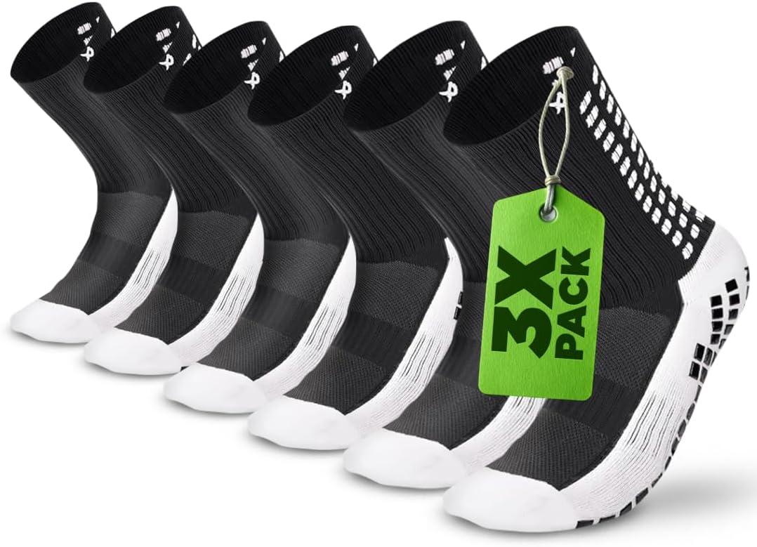 Lux Dual Grip Socks - Soccer Grip Socks for Men and Women. GripArray Performance & Comfort (Large, Black (3 Packs))