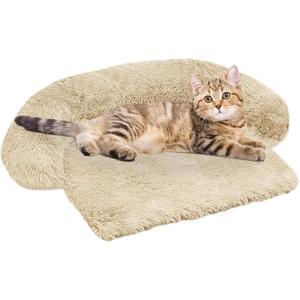 Calming Dog Bed Fluffy Plush Dog Mat for Furniture Protector with Removable Washable Cover for Large Medium Small Dogs and Cats (XS (31"x23.5"x5"), Beige)