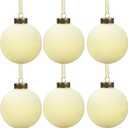 6 Pcs Velvet Christmas Balls Bulk Shatterproof Plastic Christmas Tree Decorations for Decorative Hanging Baubles (6, Beige, 3.94Inch)
