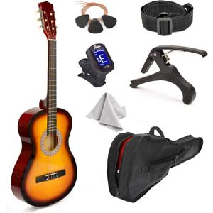 30" Wood Guitar with Case and Accessories for Kids/Girls/Boys/Beginners (Sunburst)