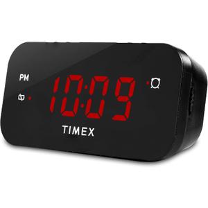 Timex Alarm Clock with Large Display, Digital Alarm Clock for Bedroom Includes 120V Universal Power Adapter (T121B - Black)