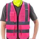 A-SAFETY High Visibility Mesh Safety Reflective Vest with Pockets and Zipper,Hi Viz Work Vest for Men Women (Pink Mesh S)