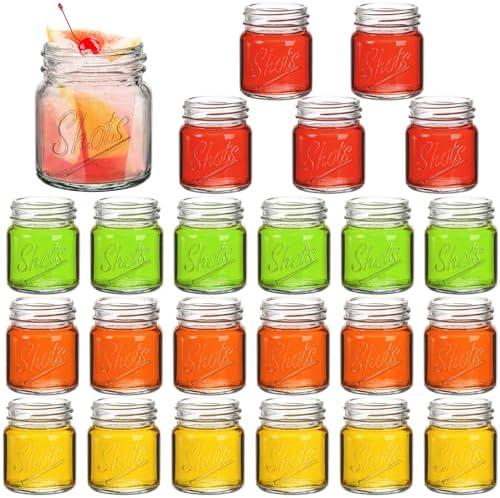 Lawei 24 Pack 2oz Shot Glasses Mini Mason Jar, Clear Mini Shot Glass Cups, Small Shooter Glasses for Vodka, Whiskey, Tequila, Espressos, Spirits and Liquors, Heavy Base Cup Shot Glasses Bulk
