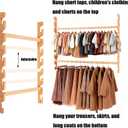Closet Rods Wooden for Hanging Clothes, Clothes Hanging Rod with Adjustable Brackets 2 Rod,Heavy Duty 100 lbs Closet Wardrobes Laundry for RV Bathroom (47IN/120CM)