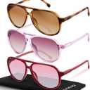 livho Trendy Polarized Aviator Sunglasses Women Men, Retro Sun Glasses for Women Men 2025, Oversized UV Protection Shades (Red/Brown Tortoise/Brown + Pink + Burgundy)