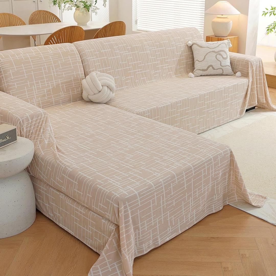 Sectional Couch Covers 2 Piece, Washable L Shaped Couch Cover Blanket for Dogs, Pet Couch Covers for Sectional Sofa, Sectional Sofa Slipcovers (X-Large: 78" x 110" + 78" x 118", Khaki)
