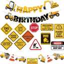 14 Packs Construction Happy Birthday Banner Vehicle Truck Garlands and Truck Cutouts Traffic Road Signs Birthday Party Decorations for Kids Boy Baby Shower Decorations (Construction)
