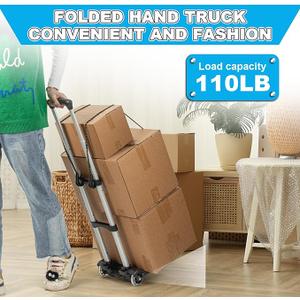 Small Folding Hand Truck Dolly with 2 Wheels, Lightweight Aluminum Foldable Luggage Cart, Collapsible Cart Portable Dolly for Airport Travel Moving Use, 