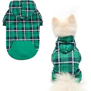 EXPAWLORER Plaid Dog Hoodie - British Style Warm Dog Sweater Shirt with Leash Hole,Pitbull Clothes Outfits,Winter Coat Apparel for All Breeds Puppy Girl Boy-Cat Apparel,Green Small