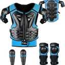 Youth Dirt Bike Gear, JUSTDOLIFE 5 PCS Motorcycle Armbor Protection Jacket, Kids Motorcycle Armor with Knee Pads Elbow Pads Chest Protector Racing for Outdoor Sports (Blue)