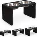 Elevated Dog Bowls, Bamboo Raised Dog Bowl for Large Dogs, with 2 Stainless Steel Bowls (13'' Tall-68oz Bowl, Black)