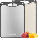 Double Sided Titanium Cutting Board - 15x10 Inch Non-Slip Kitchen Chopping Board with Juice Groove, Wheat Straw Side & Garlic Grater, Dishwasher Safe, Knife-Friendly